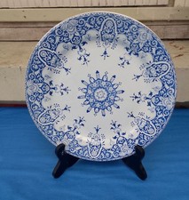 Ancienne Assiette Plate Faïence De Gien 1871- 1875 Bleu Tampon 3 Tours Et Rubans
