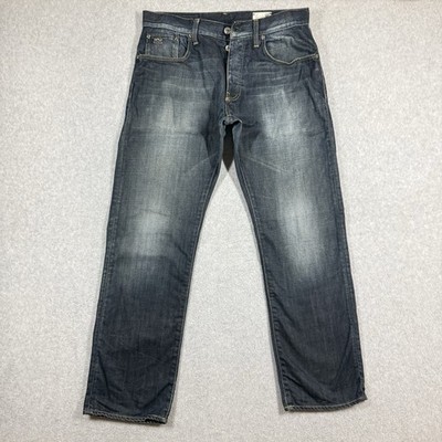 G Star Raw Jeans Men 34x32 Blue 3301 Straight Loose Relaxed Dark Wash Button Fly