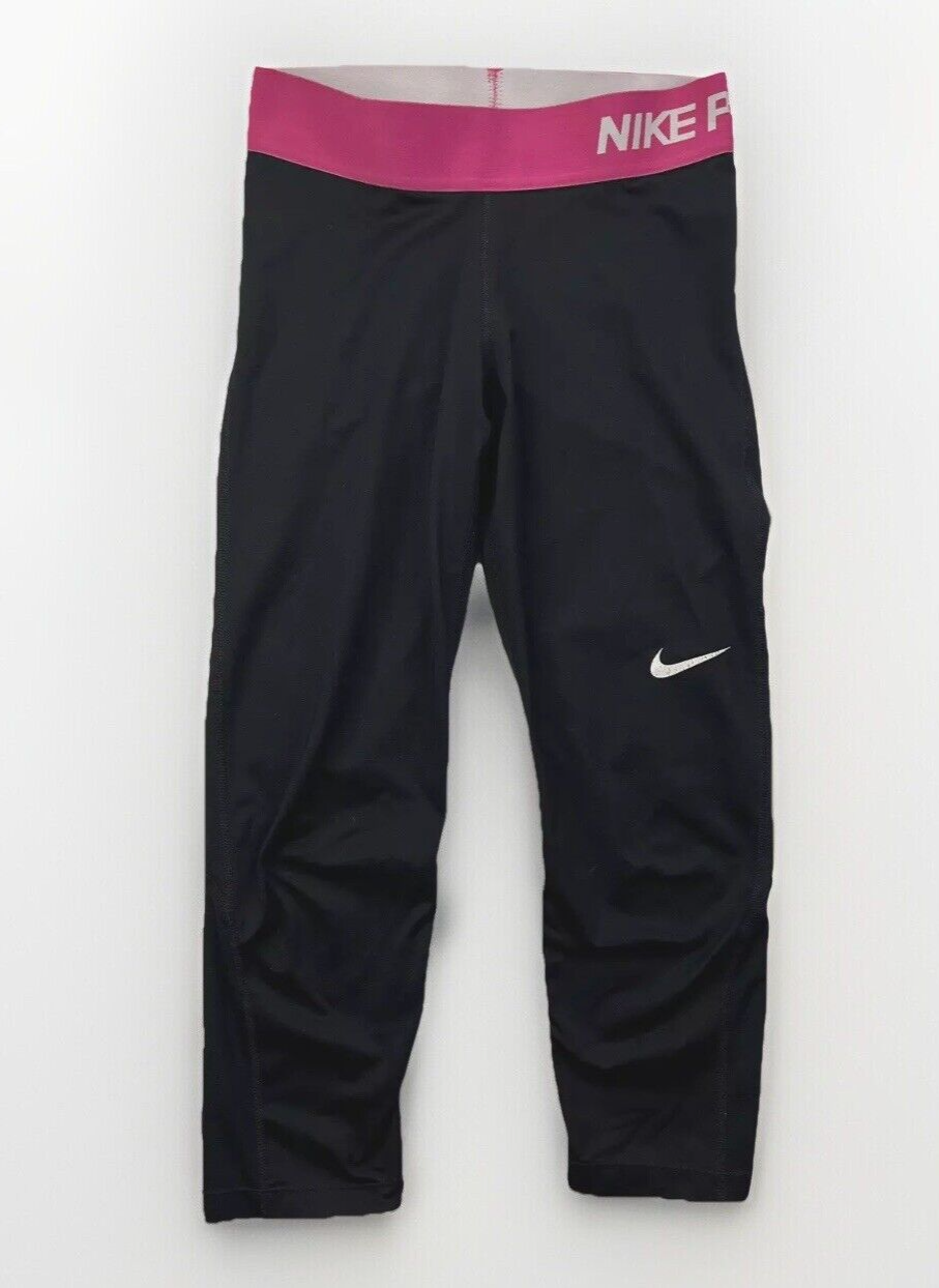 Nike Pro Capri Leggings Womens S 24 x 20 Black Pink Waist Tights Dri Fit 725468