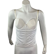 Victoria s Secret Pink Label White Satin Boned Bustier Corset Low Back Bra 34B