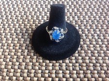 Anillo de oro blanco de 14k para dama estrella zafiro, 6 zafiros y 6 diamantes talla 8,5
