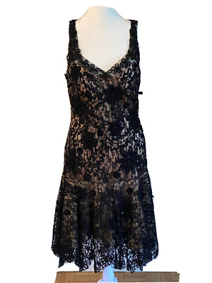 SUE WONG Nocturne Womens Black Lace Embroidered Beaded Cocktail Dress Size  8 | eBay