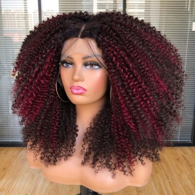 Afro Kinky Curly Wigs Synthetic Lace Front Short Bob Curly WavyWig With Babyhair