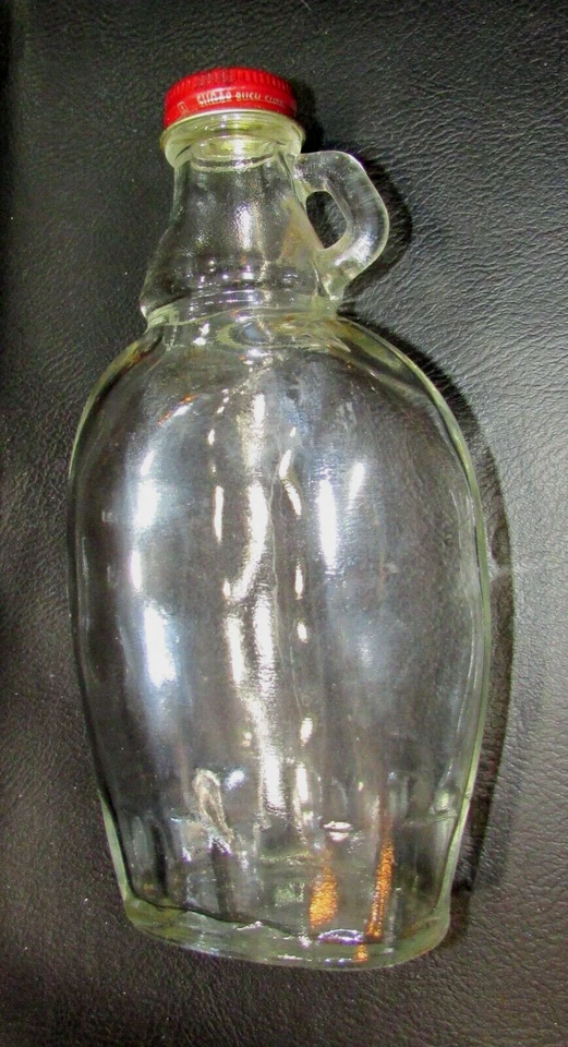 复古 20 世纪 60 年代纯枫糖浆空透明玻璃 6.5 英寸瓶带红锡盖 — 第 4/4 张图片