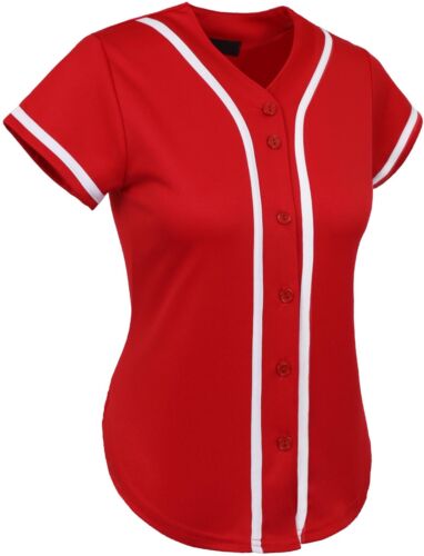 Camiseta de béisbol femenino Raglan Plain T Shirt Team Sport Button Fashion Tee Casual - Imagen 9 de 50