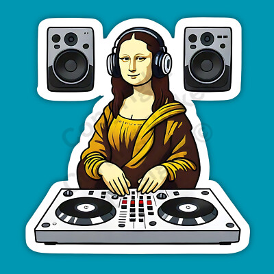 Mona Lisa as a DJ Disc Jockey Music Art Funny 3'' Vinyl Sticker