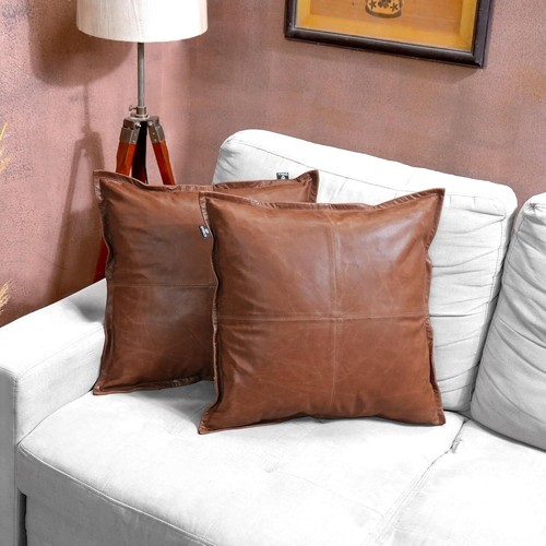 Genuine Leather Pillow Cover Decorative Throw Case for Living Room & Bedroom - Picture 3 of 6