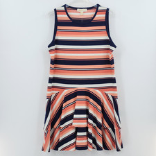 Michael Kors Drop Waist Dress Size XL Pink Blue Stripes Flounce Ruffle Preppy