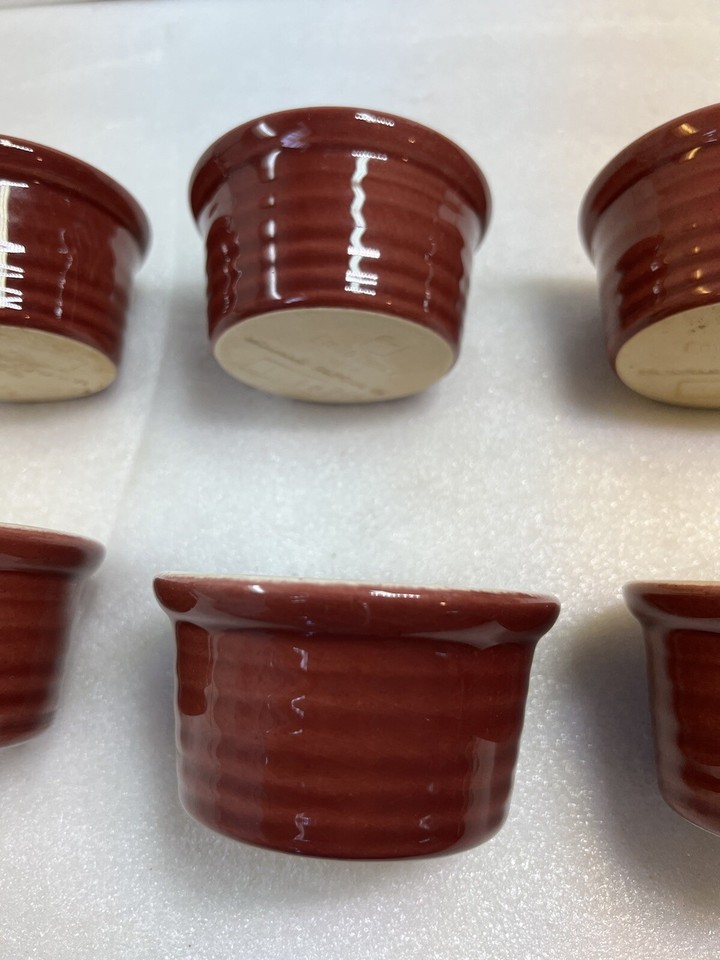 Emile Henry Set Of 6 Modele Depose 10.68 Ribbed Custard Ramekins Red