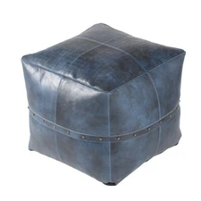 Indigo 20" Wide Genuine Leather Square Pouf Ottoman, Weight Capacity: 221 lbs