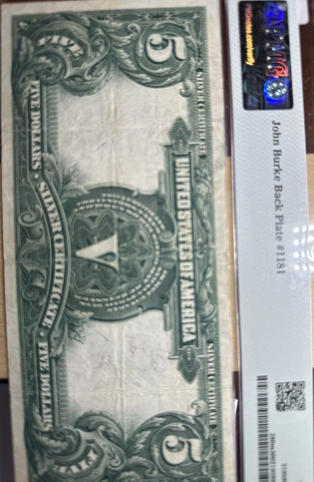 ✪ 1899 $5 SILVER CERTIFICATE "CHIEF" PMG 30 Fr 280 MULE JOHN BURKE BACK PLATE - Image 3 of 4