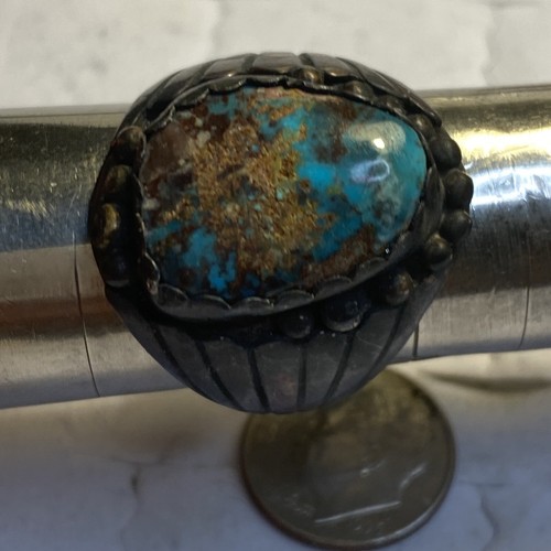 Old Pawn Native American Navajo Rich Blue Bisbee Turquoise Sterling Silver Ring - Picture 10 of 14