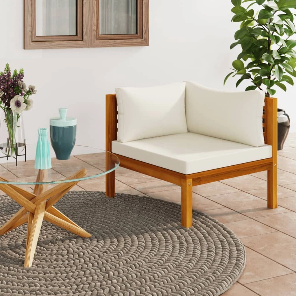 NNEVL Sectional Corner Sofa with Cream White Cushion Acacia Wood