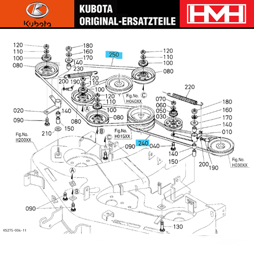 KUBOTA Keilriemen Satz re.+li. Mähwerkantrieb für G18/G21/GR2100/GR2120/GZD21 - Bild 2 von 2