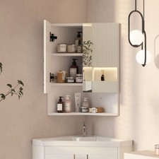 Bathroom Corner Mirror Cabinet Cupboard Door Wall Mounted Storage with Shelves