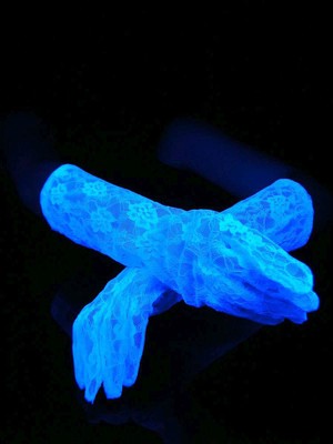 Paar UV Schwarzlicht Spitzenhandschuhe Neon Weiß ''Blacklight Party''