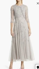 Pisarro Nights Women’s Beaded Mesh Gown With Jacket Size 10 New Silver *Flaw