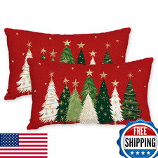 AACORS 2pk 12x20" Christmas Pillow Covers Watercolor Tree Star Decor