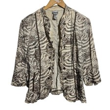 Chico s Blazer Jacket Women 2 L Cheetah Print Linen Metallic Brown, Cream, Gold