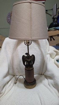Vintage American Bald Eagle Brass Lamp Carved Wooden Base Light Works 1950's