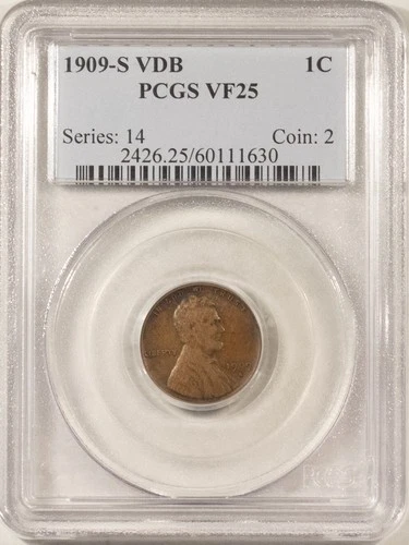 1909-S VDB LINCOLN CENT - PCGS VF-25 TOUGH KEY-DATE!