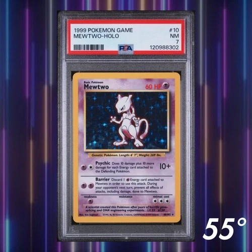 Pokémon TCG Mewtwo Base Set 10/102 Holo Unlimited Holo Rare PSA 7