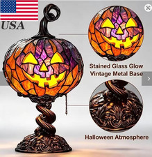Halloween Tall Pumpkin Table Lamp Light Up Ghost Bat Resin Craft Home Decor
