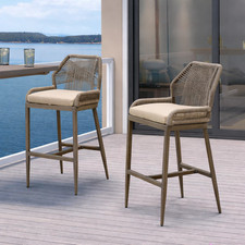 Set 2 Sgabelli da Bar da Esterno – Sedie da Bar in Corda Grigio con Cuscino Sgabello da Bar