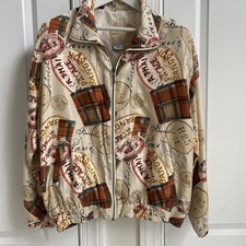 Vintage 80 s 100 Silk Jacket Track Suit Passport Stamp Travel Windbreaker Med
