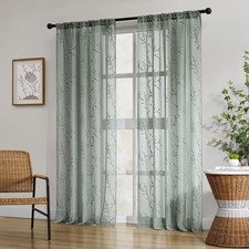 Sage Green Sheer Curtains 52 X 84 Inches Length 2 Panels for Bedroom Living R...