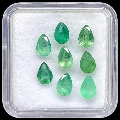 8 Pcs Natural Brazilian Emerald 6x4mm Pear Cut Loose Untreated Gemstones Lot - Image 1 of 4