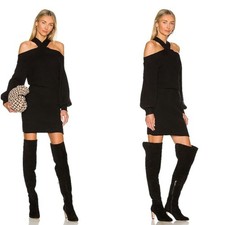 NWT Line & Dot Size Large Black Ariana Cold Shoulder Sweater Mini Dress