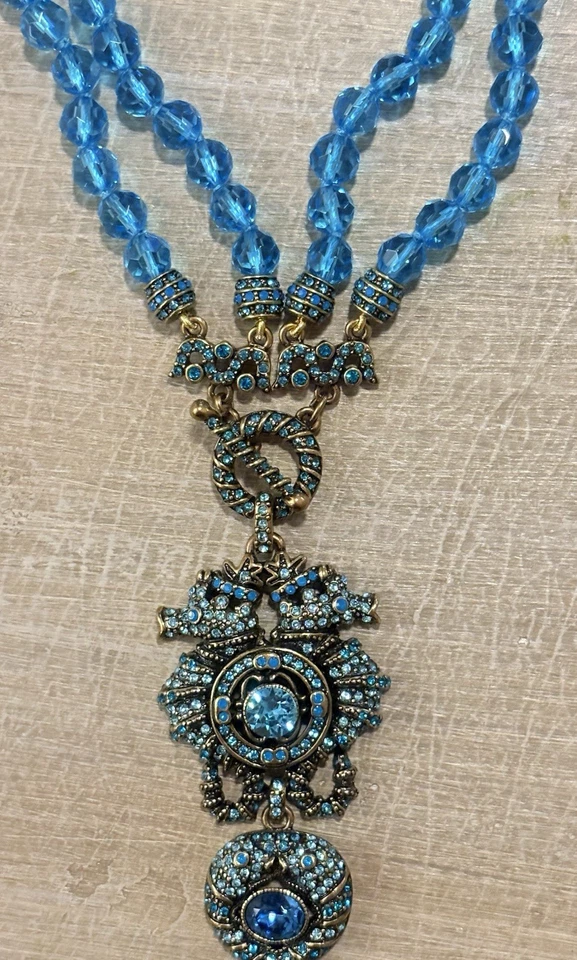 Collar de cristal de vidrio de 2 hilos vintage firmado por Heidi Daus *RARO* Seahorse Foto 3 de 4