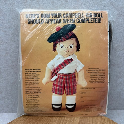 #ad Vintage 1980 Campbell Kid Boy Doll Kit Scottish Plaid New DIY Craft Douglas Co $19.00