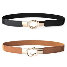 JASGOOD Women Retro Elastic Stretchy Metal Buckle Skinny Waist Belt 1 inch Wide