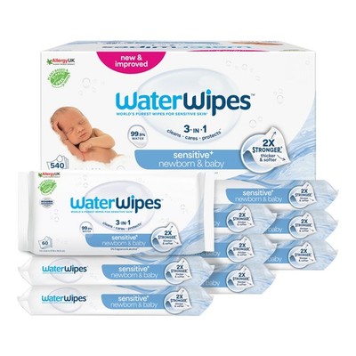 WaterWipes Sensitive+ Newborn & Baby Wipes, 540 stück (1er Pack), Weiß 
