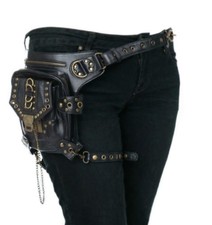 Womens Black Stud Steampunk Punk Rock Fashion Fanny Waist Bag Multiway Carry