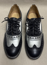 The Office Of Angela Scott Mr. Doubt Black And Silver Leather Oxfords 38 / 7.5