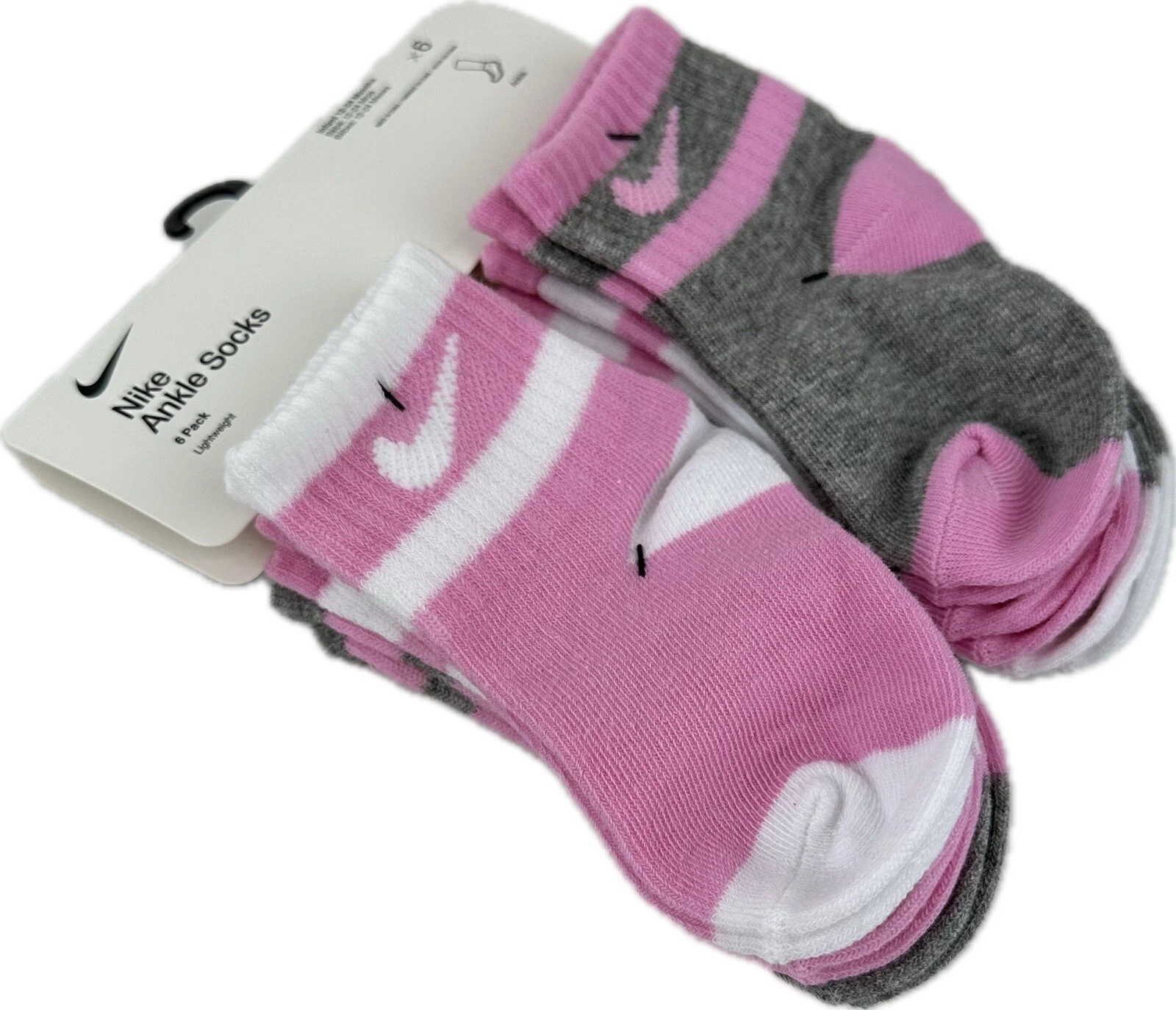 Nike Baby 6 Pk Multicolor Ankle Cotton Cushion Stripe Swoosh Sock Set 12-24 MO
Opens in a new window