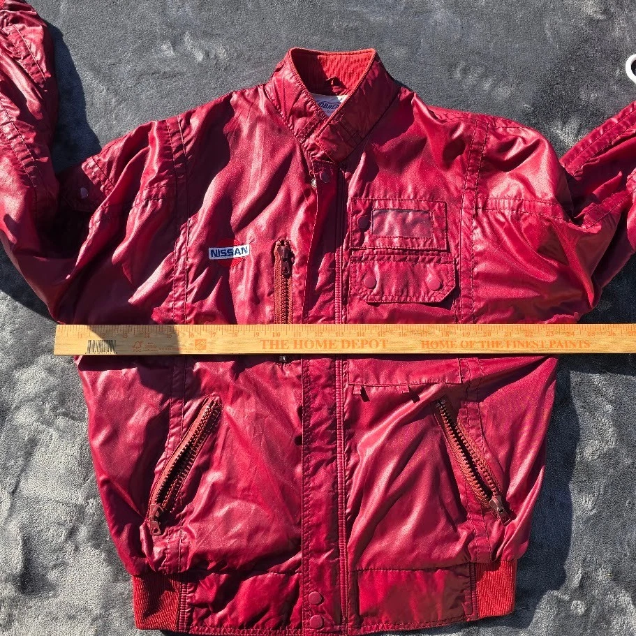 Vintage 80s Nissan Racing Jacket Mens Large Maroon Nylon Windbreaker Pit Coat - product detail image 15
