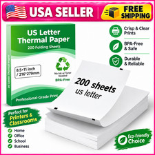 200 Sheets Thermal Printer Paper 8.5x11 US Letter Fanfold Continuous Printing