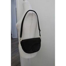 Made in Italy Black Pebbled Leather Saddle Crossbody Bag Gold Hardware Classic