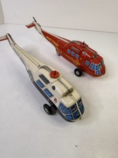 Vintage Tin Litho Helicopter Fire Chief Police Patrol Chopper Lot 2 Japan
