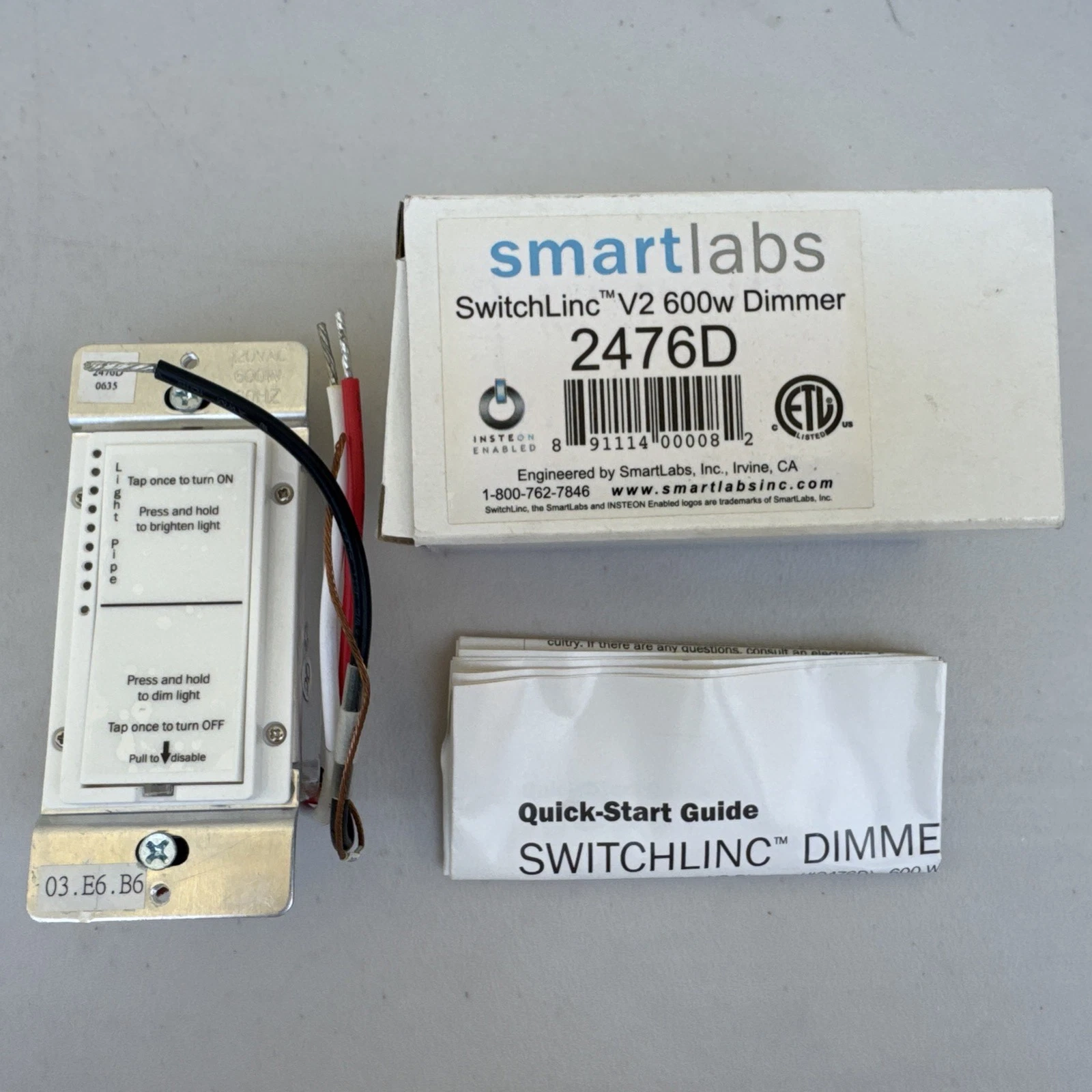 SmartLabs Insteon Switchlinc V2 Dimmer 2476D OPEN BOX ~ FREE SHIP
Opens in a new window or tab
