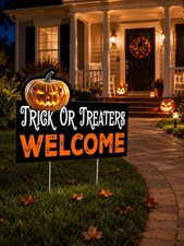 Halloween Outdoor Yard Sign Pumpkin Trick Or Treat Lawn Stake Porch Garden Decor