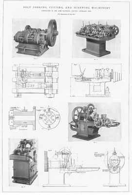 Bolzenschmiede-, Schneid- & Schraubmaschinen - 2x antike Technikdrucke 1905