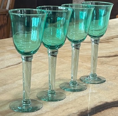 4 La Mediterranea Turquoise Aqua Wine Water Crystal Goblets  10 oz Blown 8 7/8''