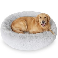 JOLLYVOGUE Calming Donut Dog Bed AntiAnxiety Fluffy Pet Bed 27/30/36in