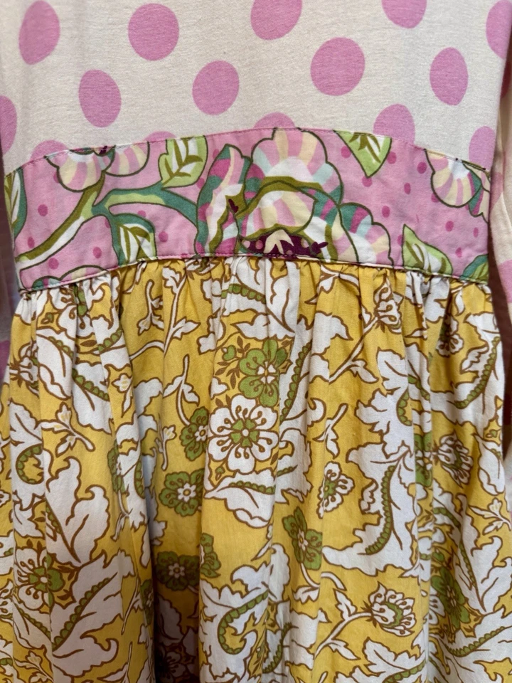 Vestido Floral Pastel Mostaza Niña, Lunares Rosa, Volantes Talla 12, Ver Fotos Foto 3 de 4