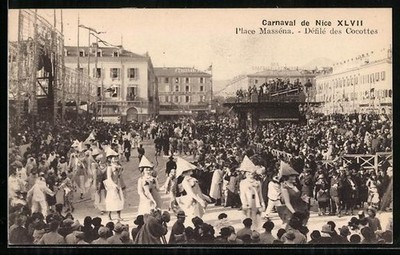 AK Nice, Carnaval de Niche, Place Masséna, Défilé des Cocottes, Fasching 